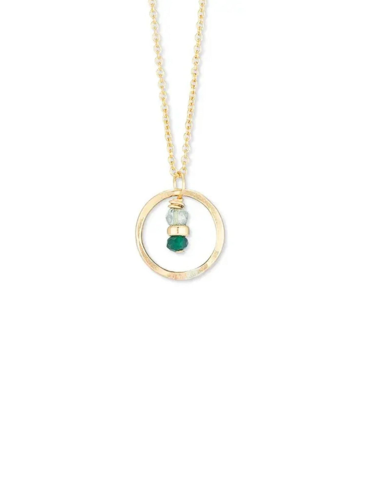 Seedling Tiny Gold Circle Necklace with Green Crystals
