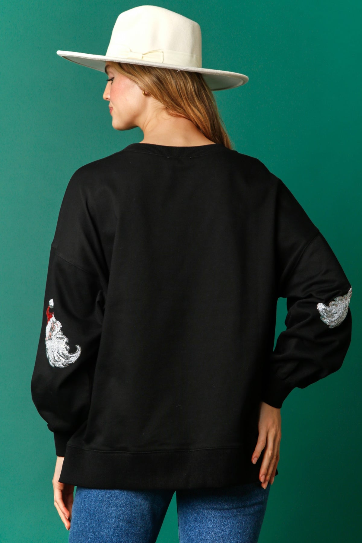 sequin santa sweatshirt in black-back