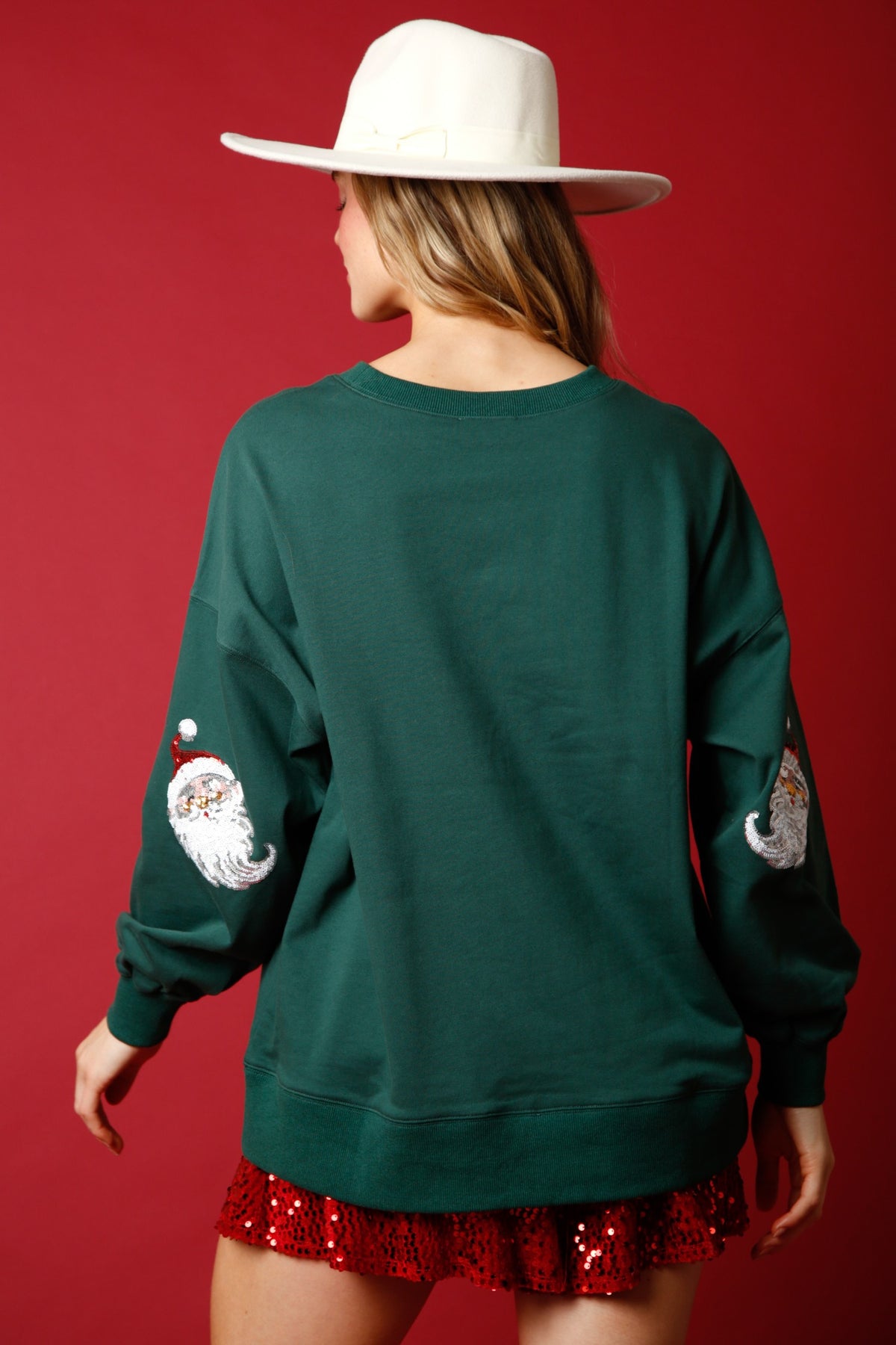 sequin santa sweatshirt in hunter green-back