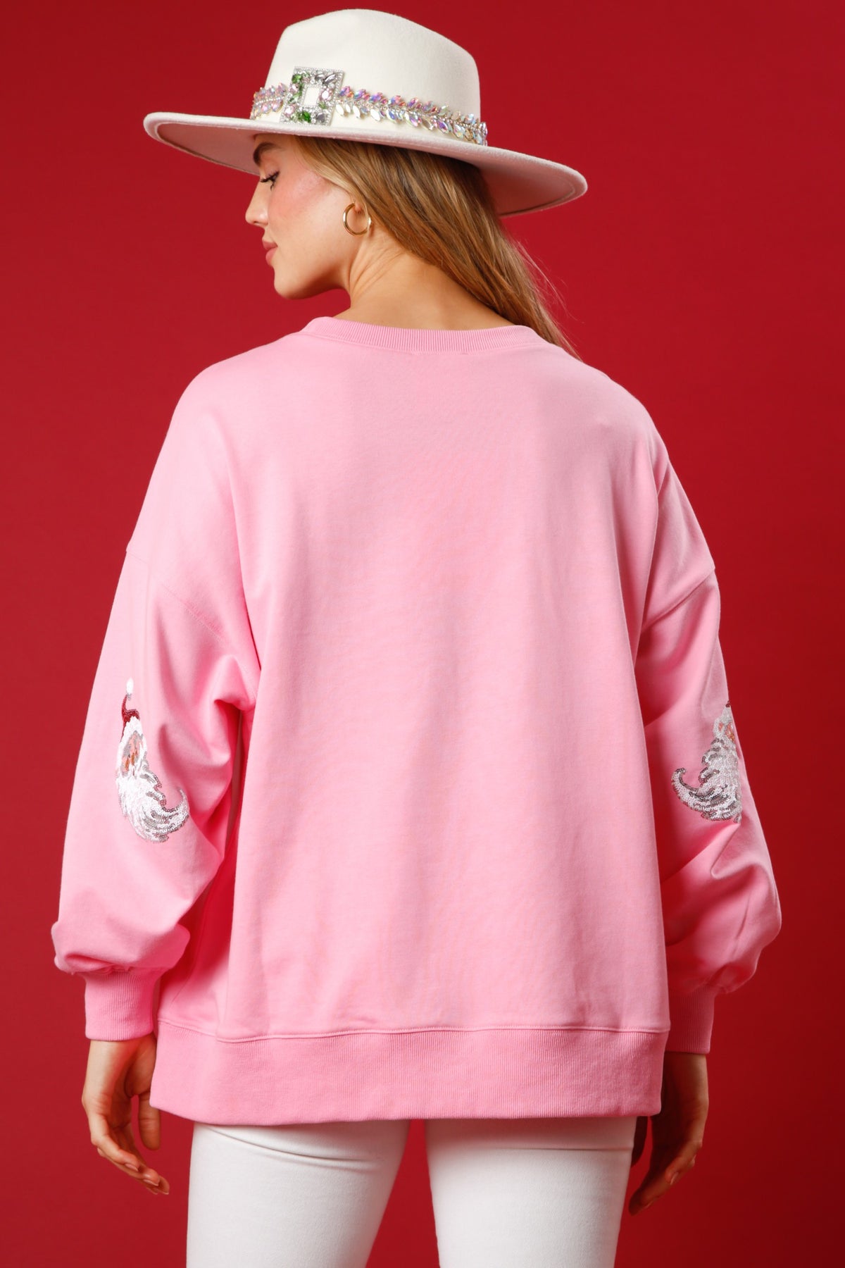 sequin santa sweatshirt in pink-back