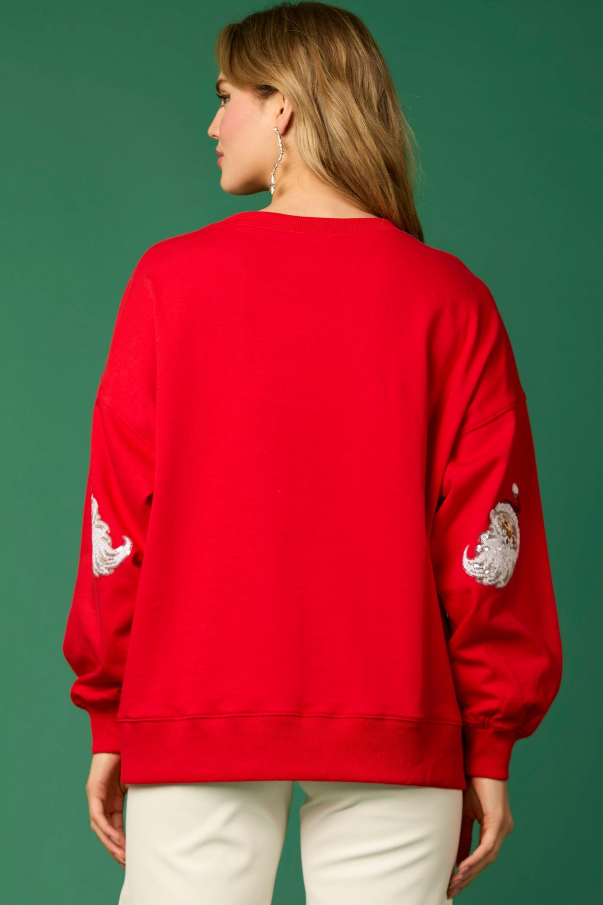 sequin santa sweatshirt in red-back