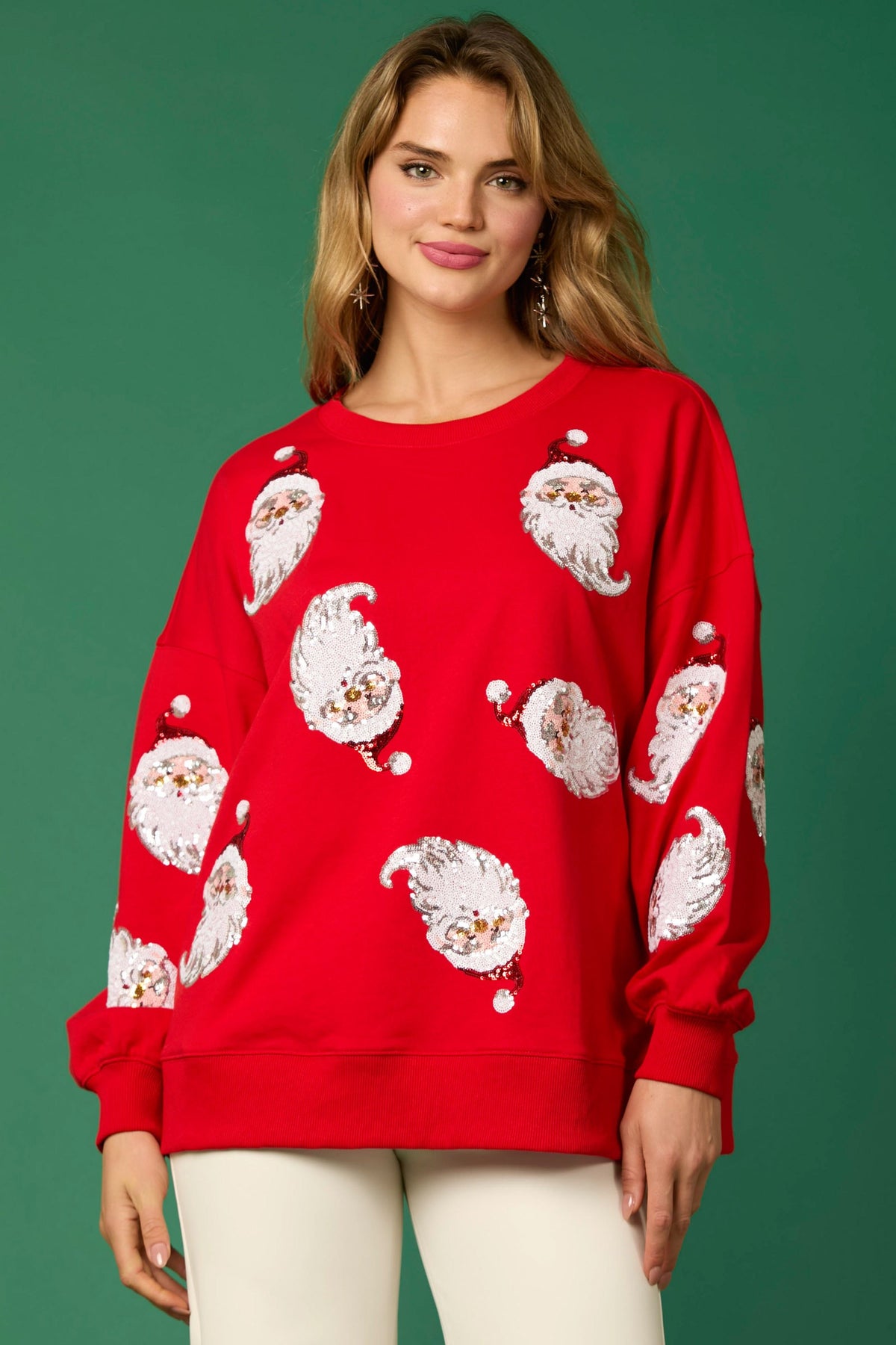 sequin santa sweatshirt in red-front