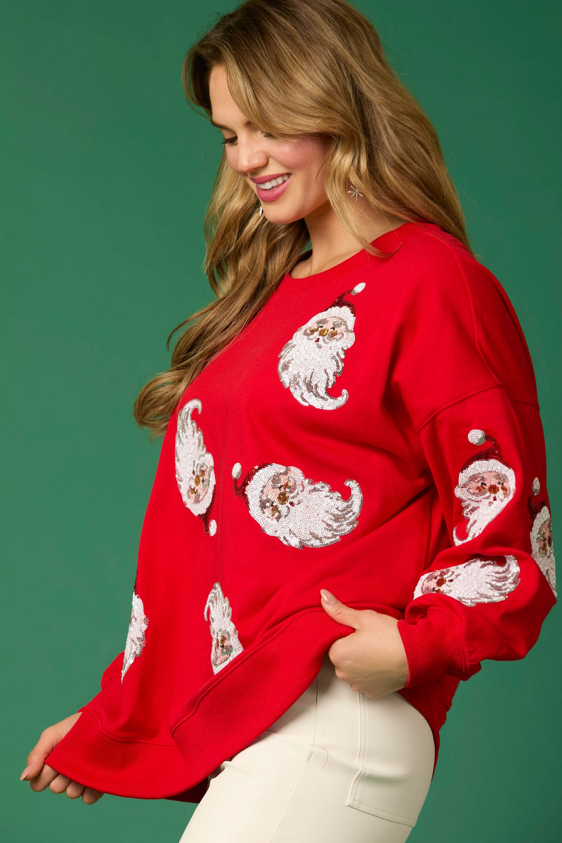 sequin santa sweatshirt in red-side