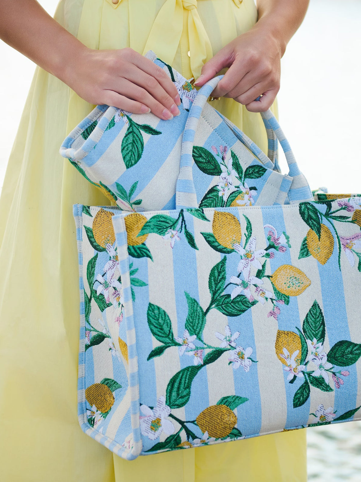 Lemon Stripe Jacquard Wristlet Pouch