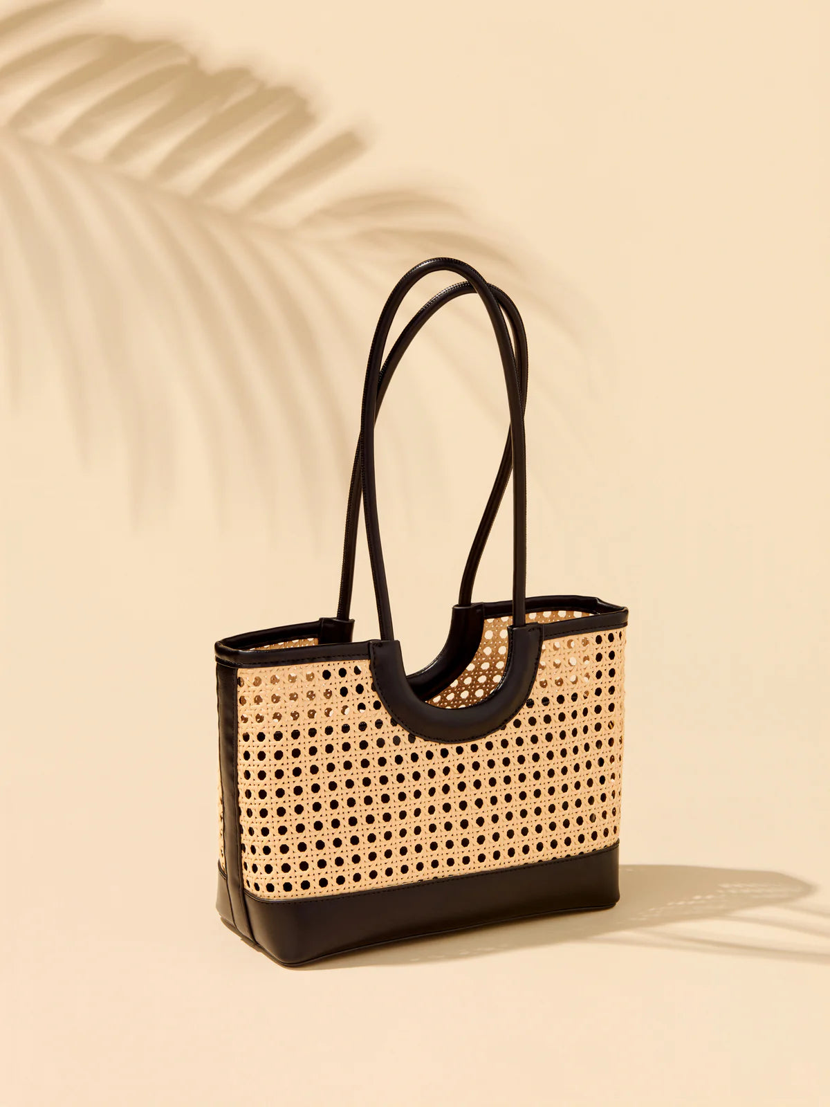 Shiraleah Lyra Mini Rattan Caned Tote Bag Black