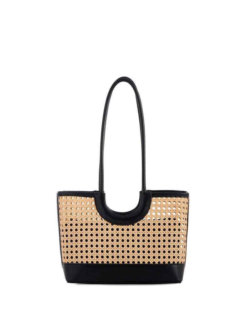 Shiraleah Lyra Mini Rattan Caned Tote Bag Black