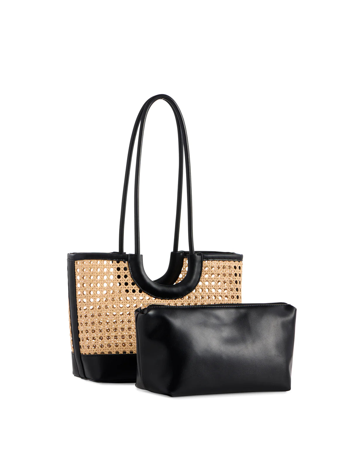 Shiraleah Lyra Mini Rattan Caned Tote Bag Black