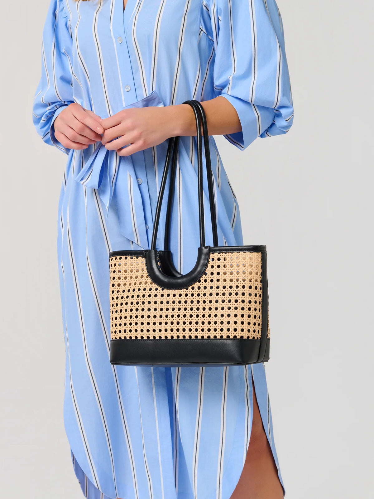 Shiraleah Lyra Mini Rattan Caned Tote Bag Black