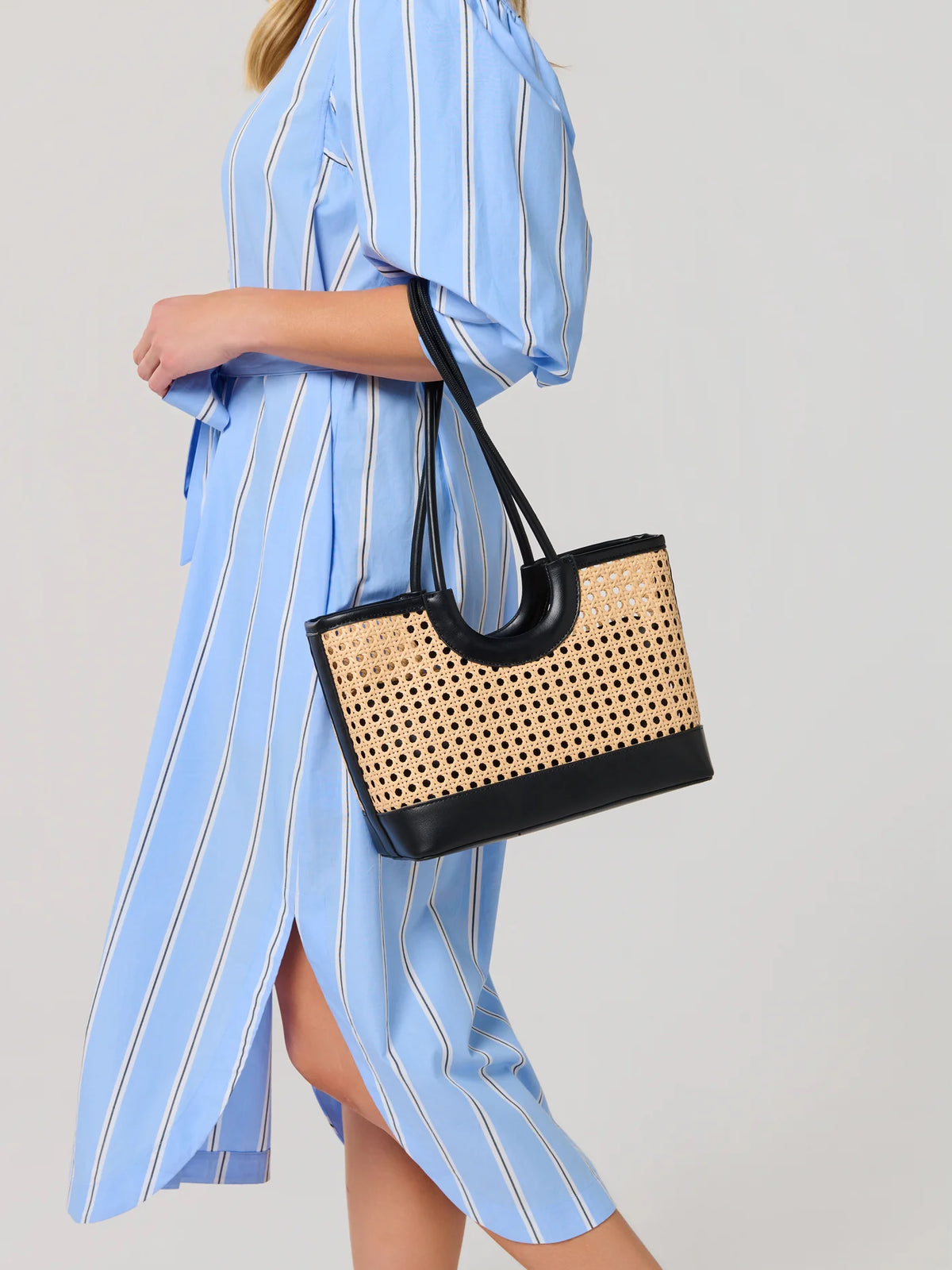 Shiraleah Lyra Mini Rattan Caned Tote Bag Black