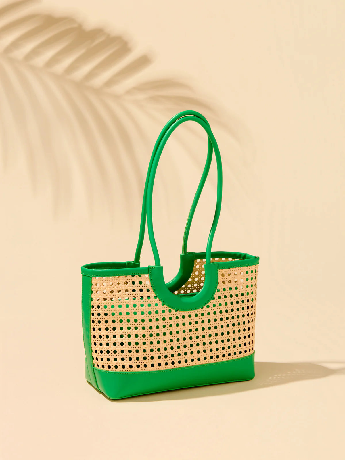 Shiraleah Lyra Mini Rattan Caned Tote Bag Green