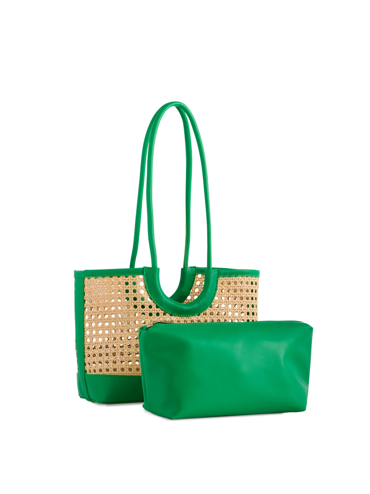 Shiraleah Lyra Mini Rattan Caned Tote Bag Green