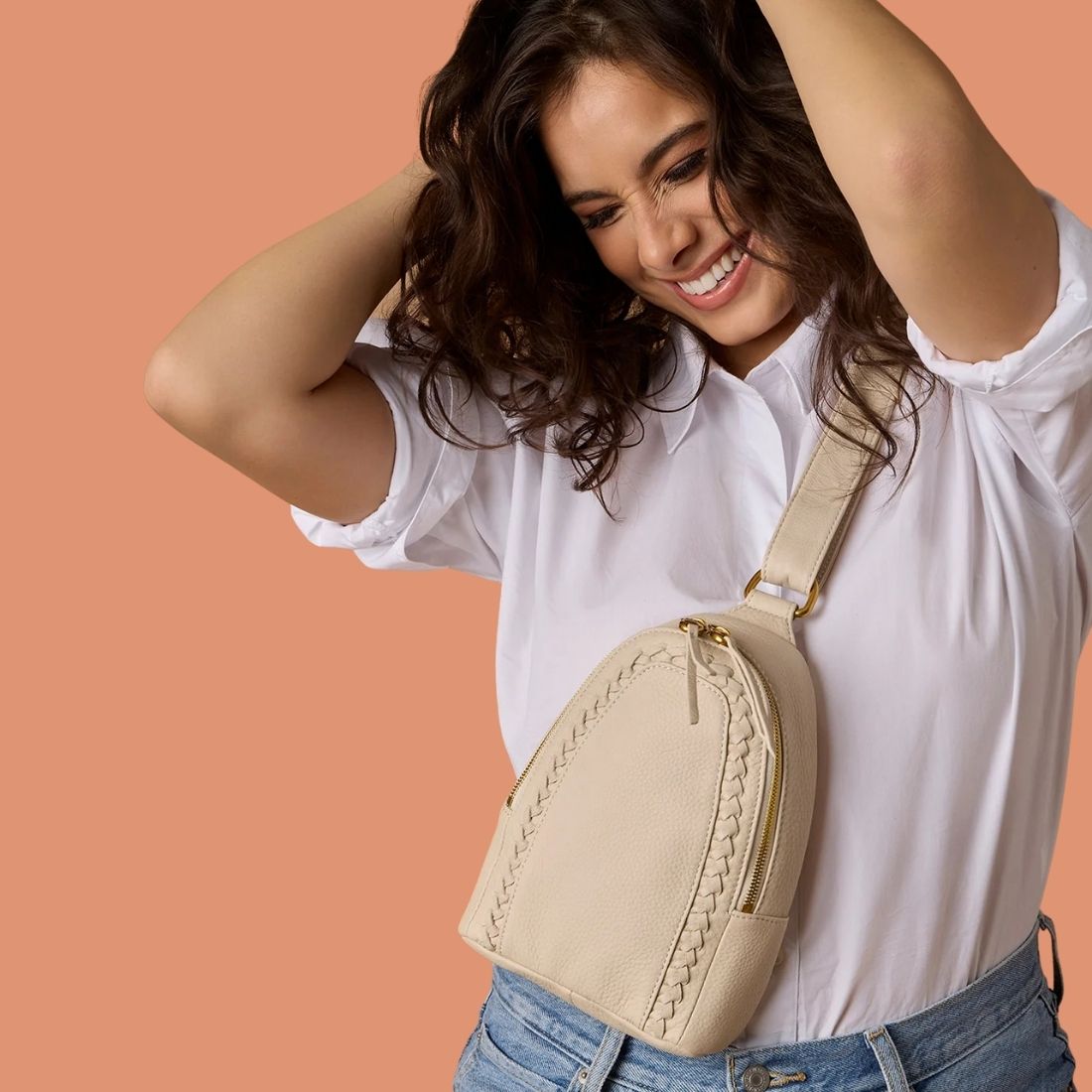 Shop Fall Handbags at Bliss Knoxville. HOBO Fern Leather Sling Bag in Birch.