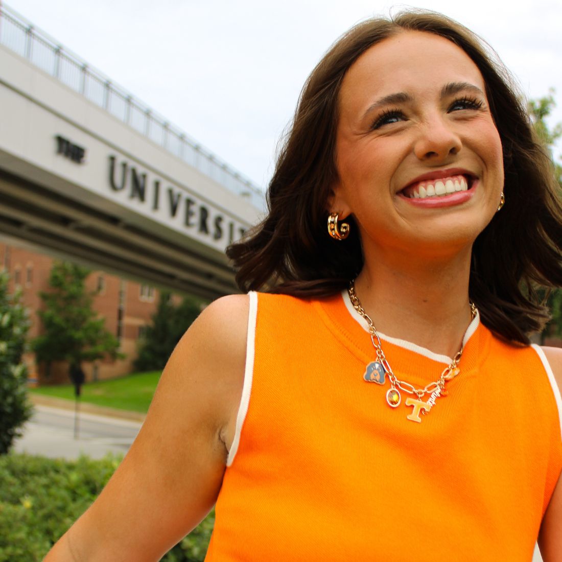 Shop Tennessee Volunteers Gameday Accessories, Jewelry at Bliss Knoxville. TN Vols Gameday Fashion Accessories & Jewelry, Hats for Women. BaubleBar Tennessee Vols Charm Necklace. Orange Hoop Earrings.