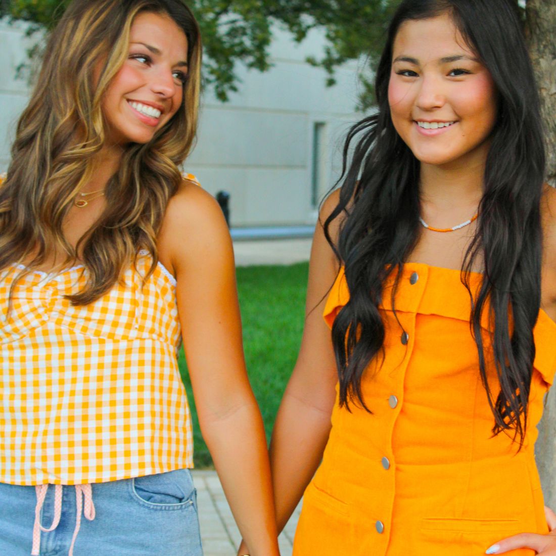 Shop Tennessee Volunteers Gameday New Arrivals at Bliss Knoxville. TN Vols Gameday Fashion Clothing for Women. Orange & White Checkerboard Tank Top. Orange Strapless Denim Romper.