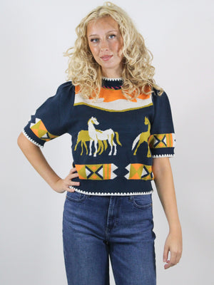 Short Sleeve Horse Detail Top