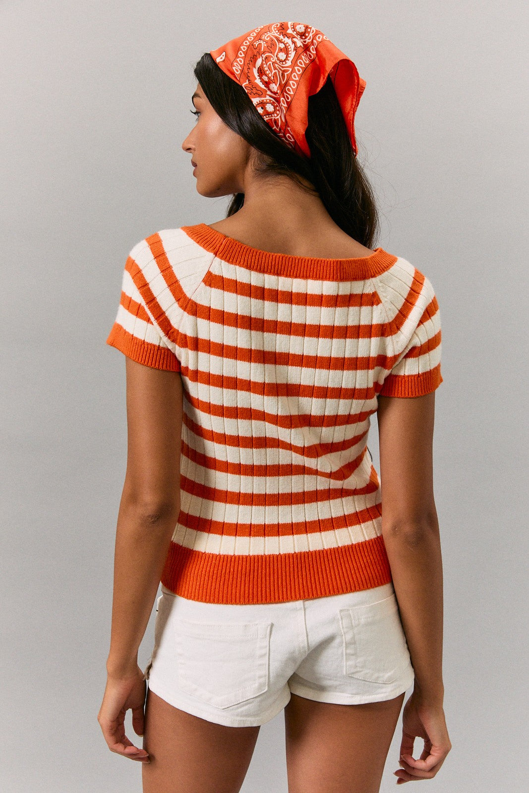 Big Orange Stripe Sweater Top orange white