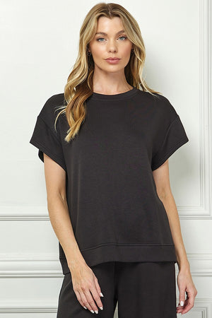 short sleeve soft lounge top black-front view