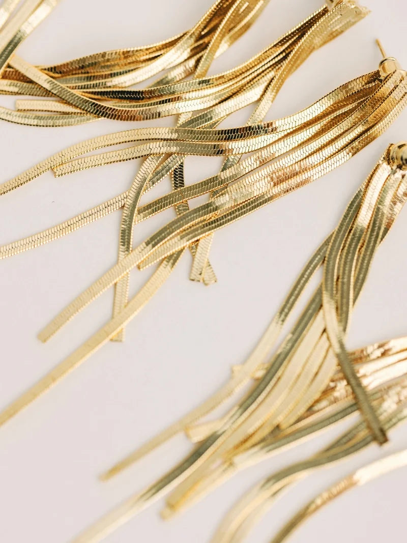 Skinny Gold Cascading Statement Tassel Earrings