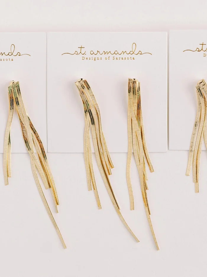 Skinny Gold Cascading Statement Tassel Earrings