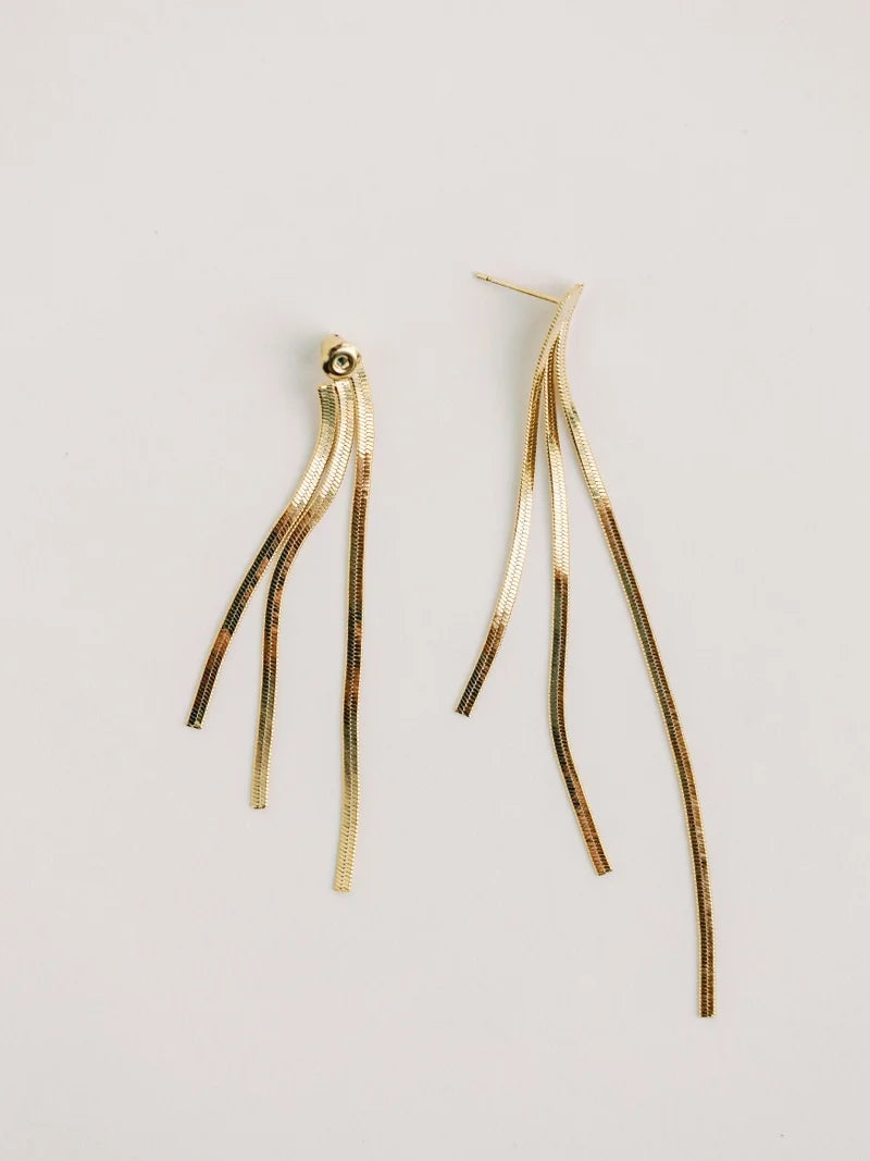 Skinny Gold Cascading Statement Tassel Earrings