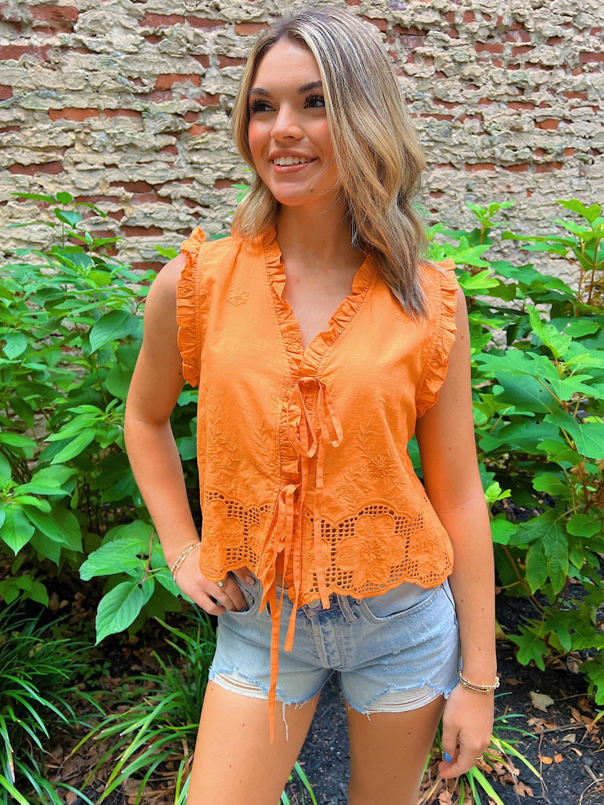 Orange Crush Ruffle Tie Top