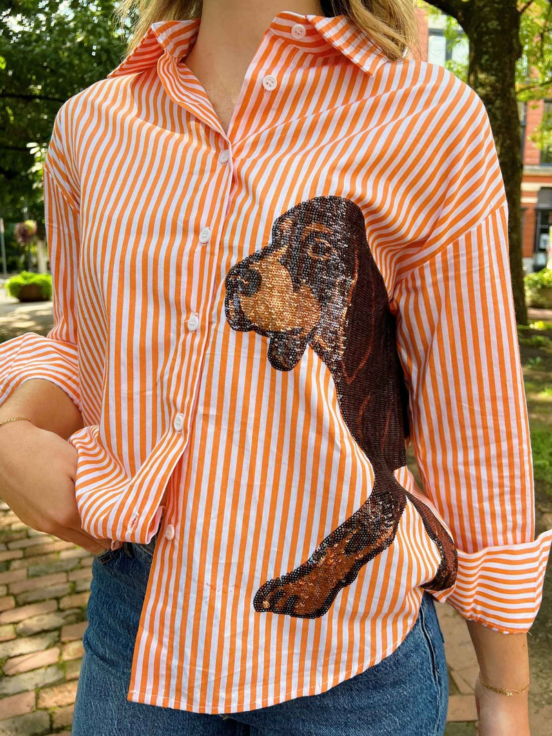 Smokey Spirit Sequin Button Up Shirt Orange