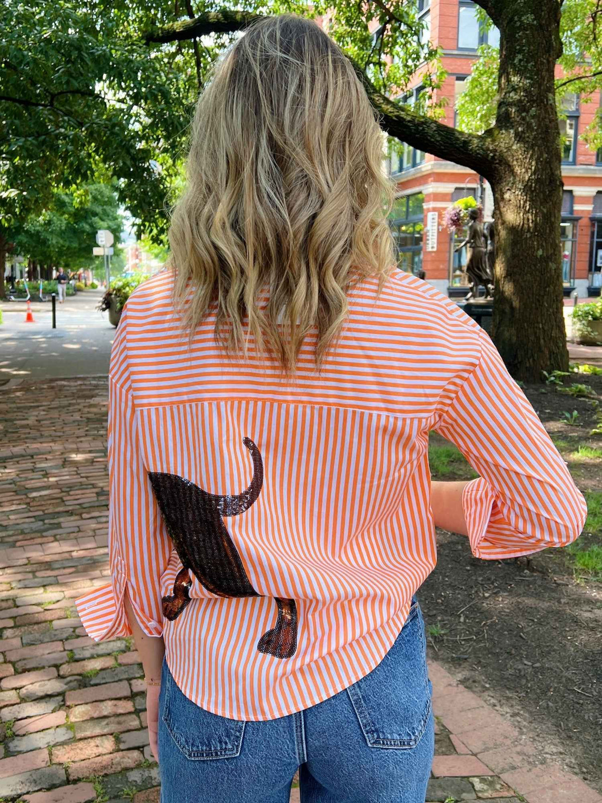 Smokey Spirit Sequin Button Up Shirt Orange