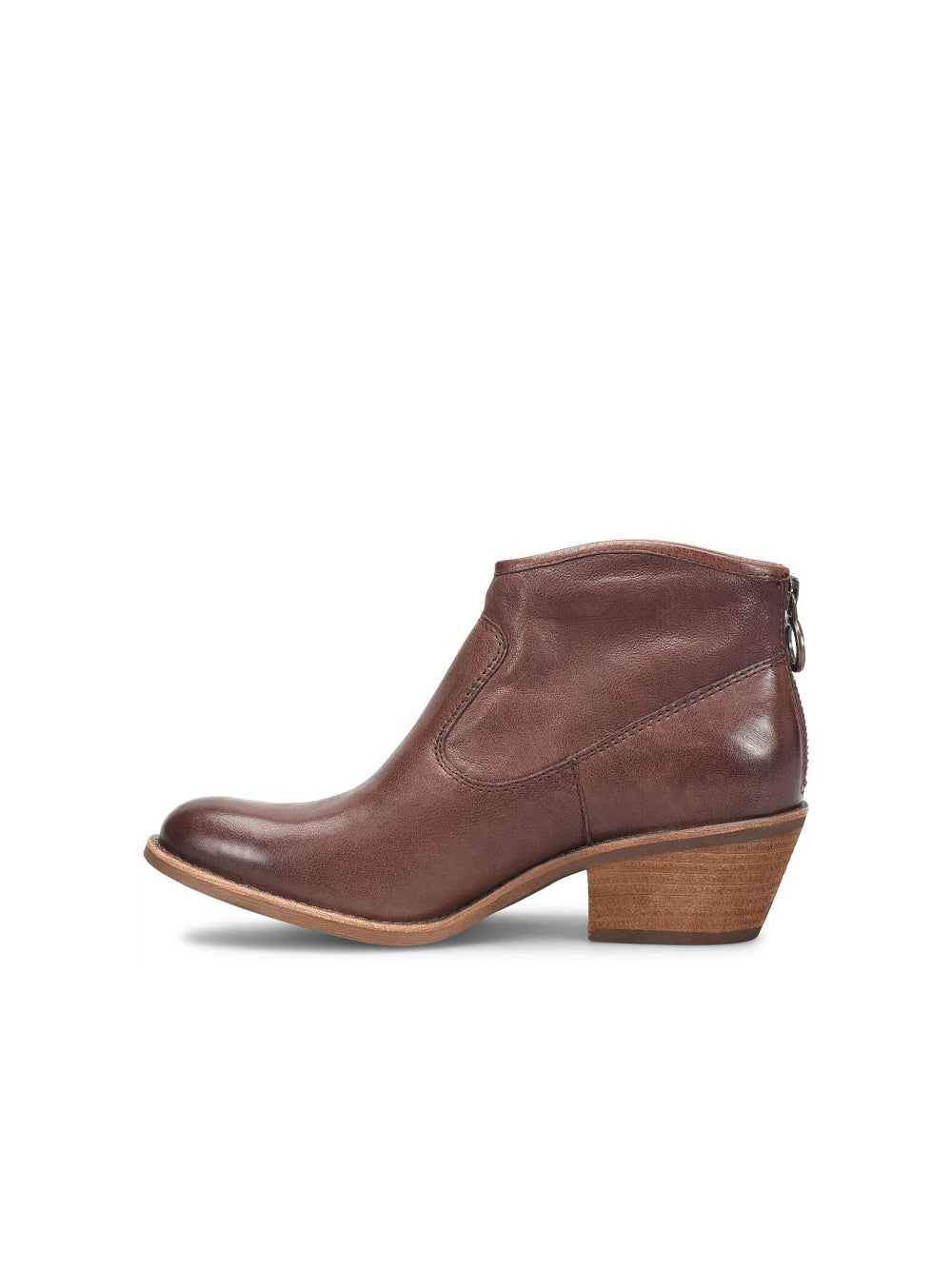 sofft shoes aisley heeled ankle bootie with back zipper in cocoa brown leather