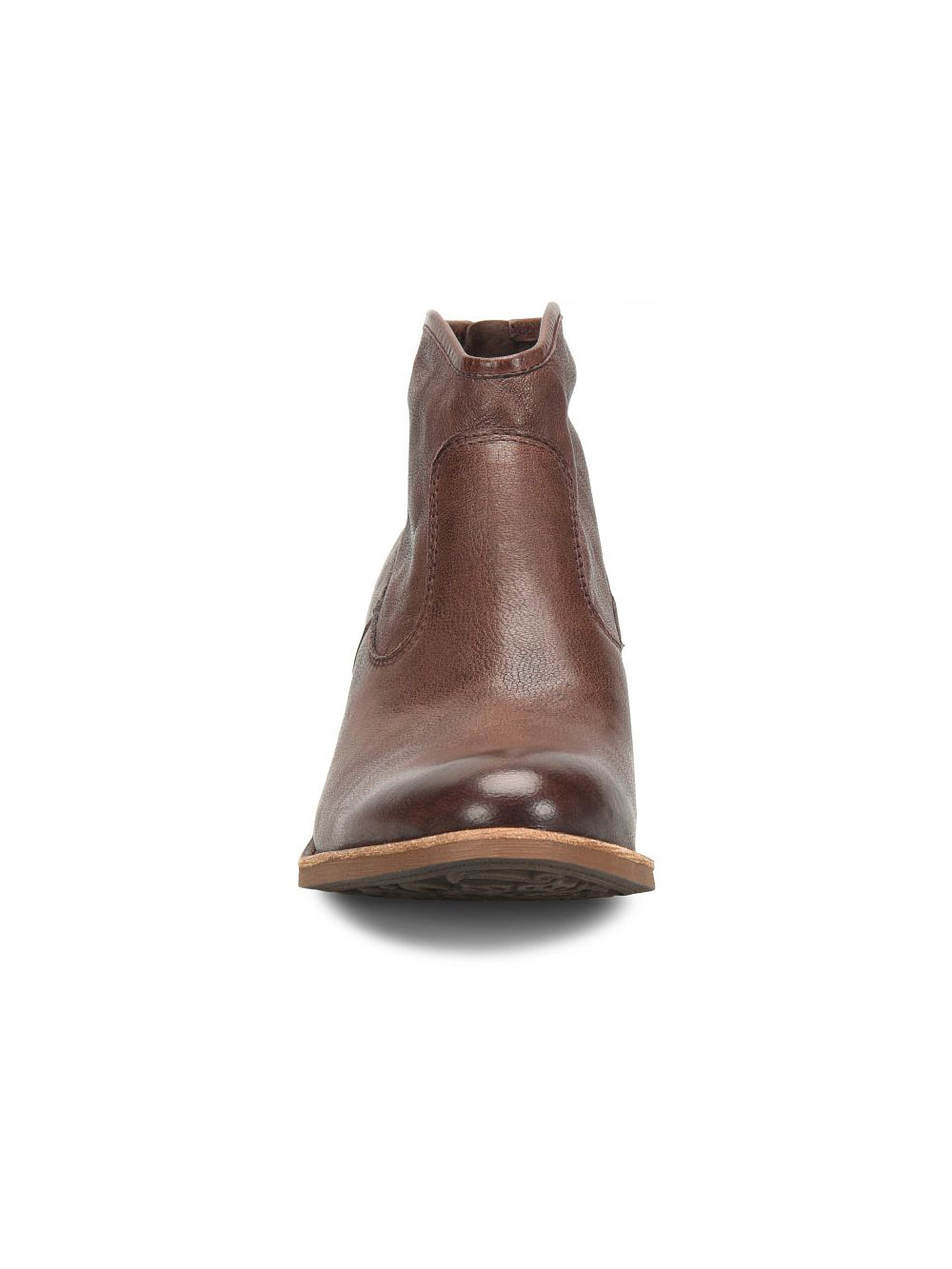 sofft shoes aisley heeled ankle bootie with back zipper in cocoa brown leather