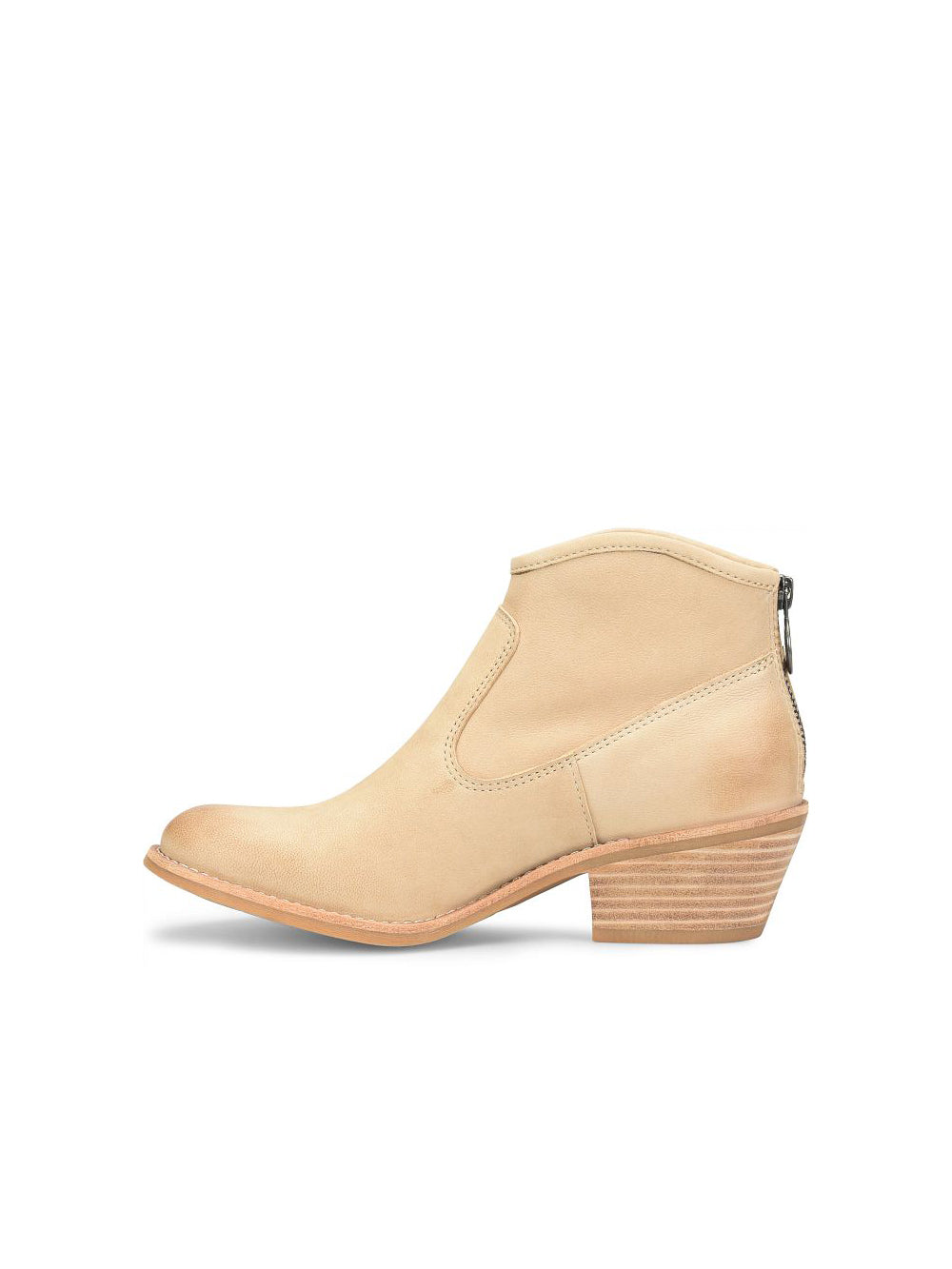 sofft shoes aisley heeled ankle bootie with back zipper in lenox tan leather