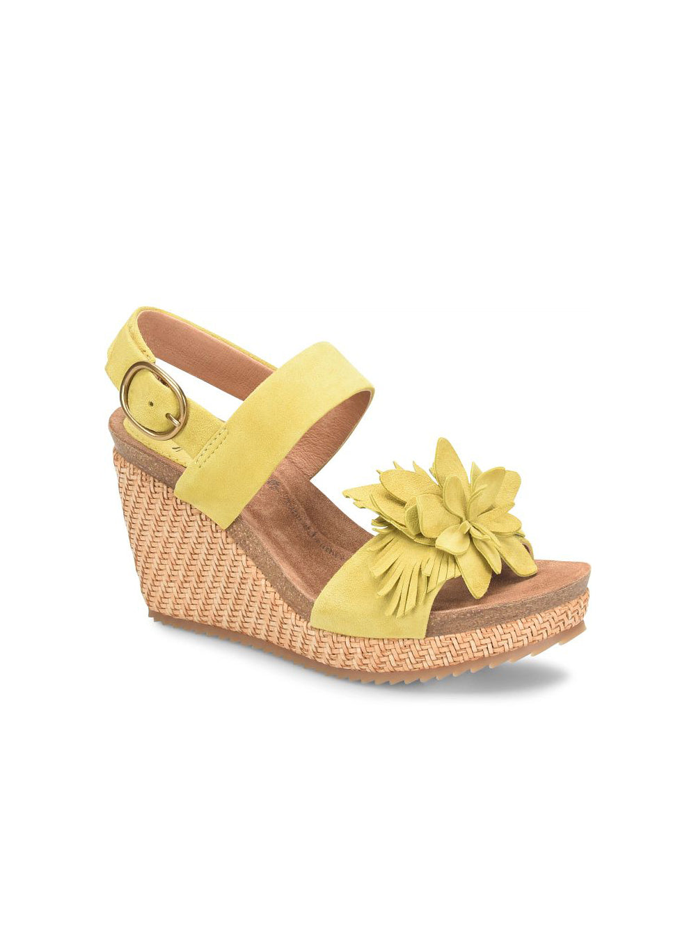 sofft shoes cali flower platform wedge sandals in citron yellow