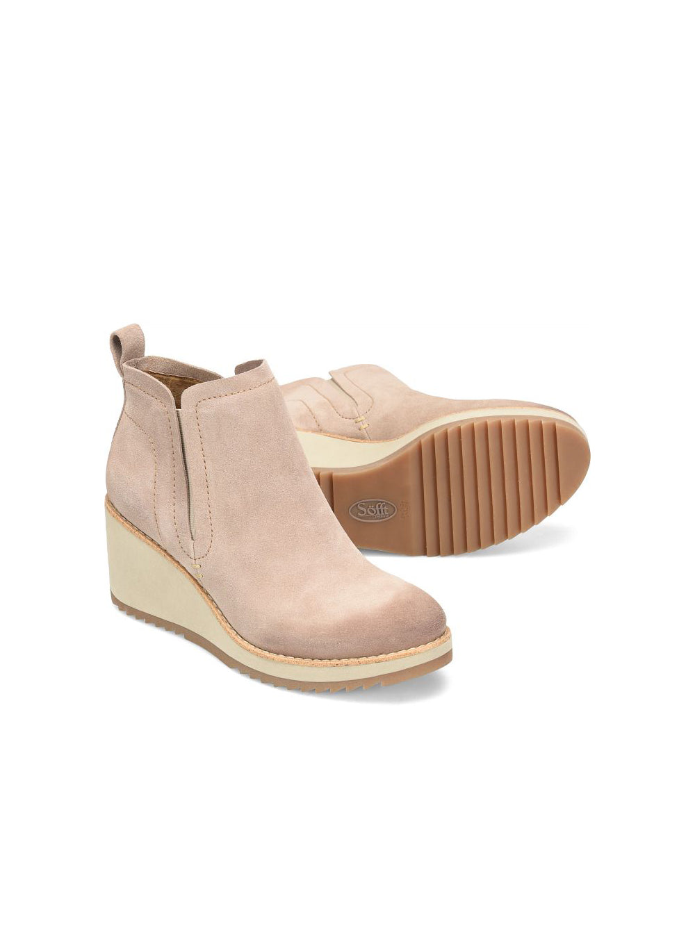 sofft shoes emeree wedge chelsea ankle boot in baywater suede tan