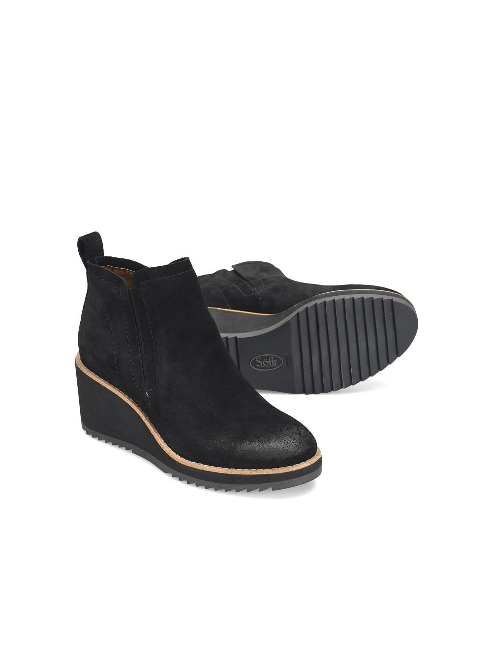 sofft shoes emeree wedge chelsea ankle boot in black suede