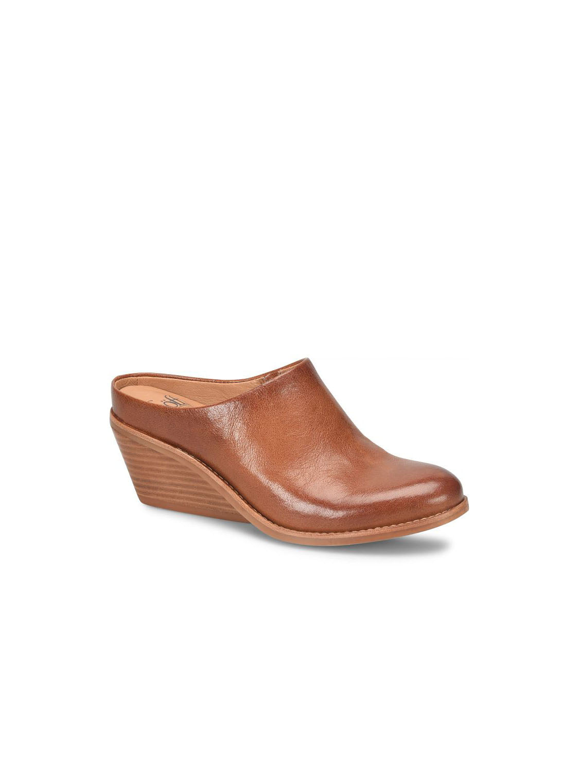 sofft shoes nicki stacked heel brown leather mules