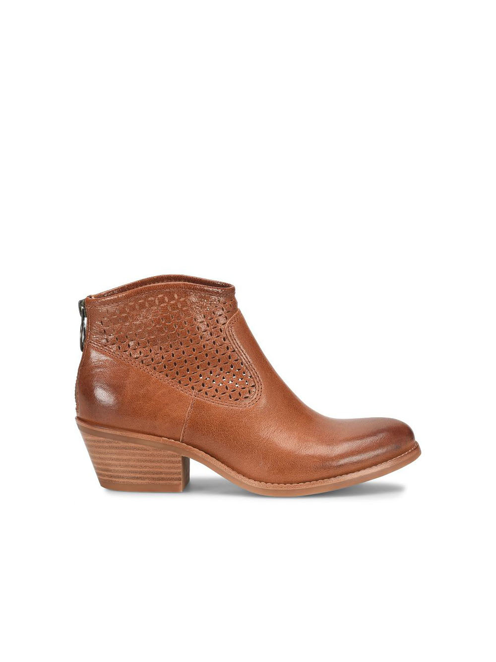 Sofft Shoes Aisley Perforated Heel Zip Back Bootie in Russet Brown