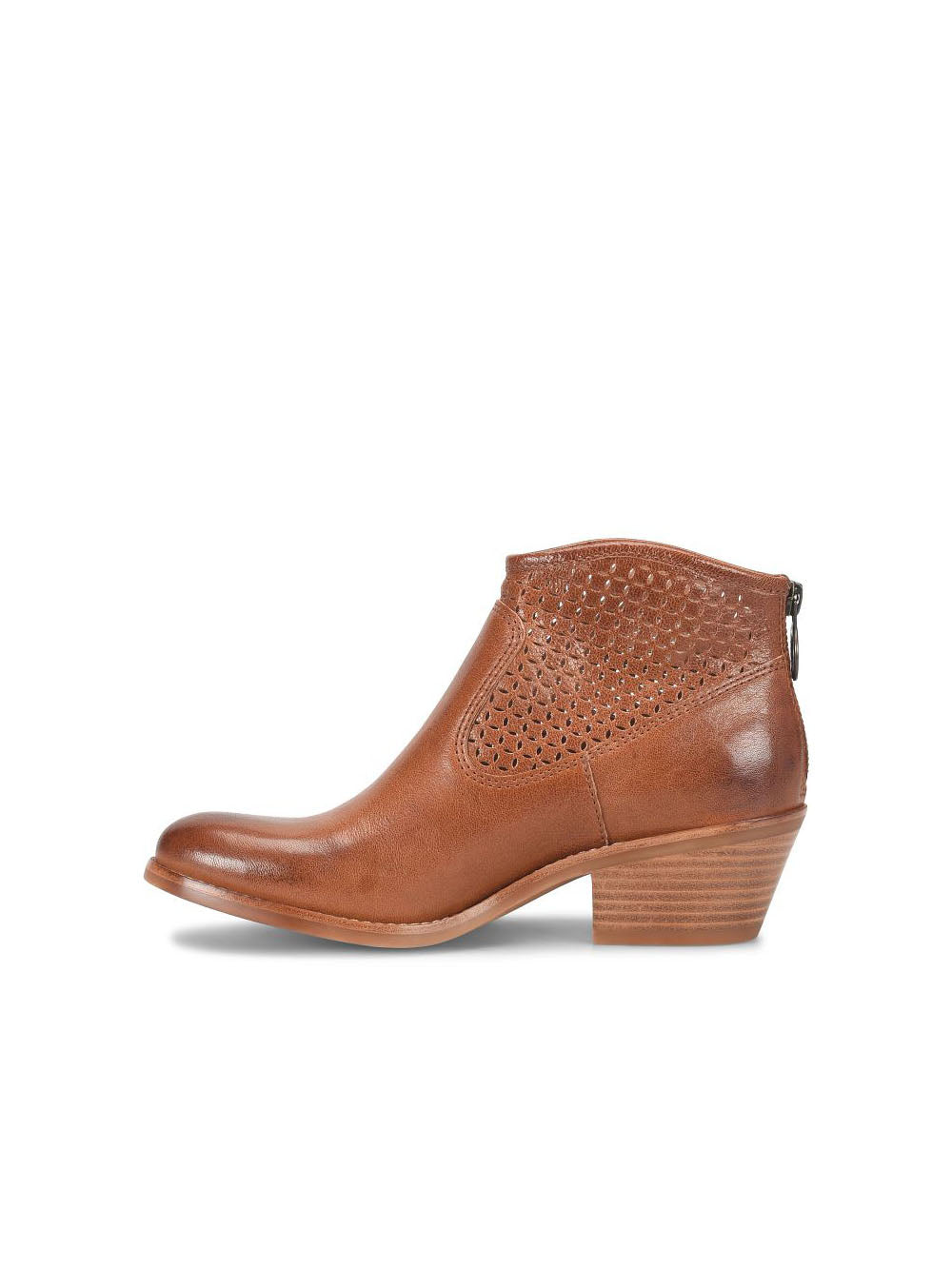 Sofft Shoes Aisley Perforated Heel Zip Back Bootie in Russet Brown