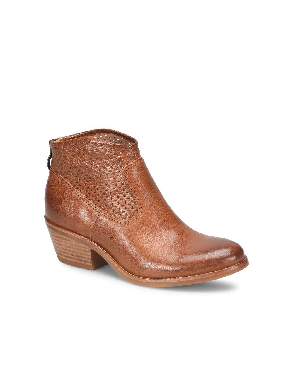 Sofft Shoes Aisley Perforated Heel Zip Back Bootie in Russet Brown