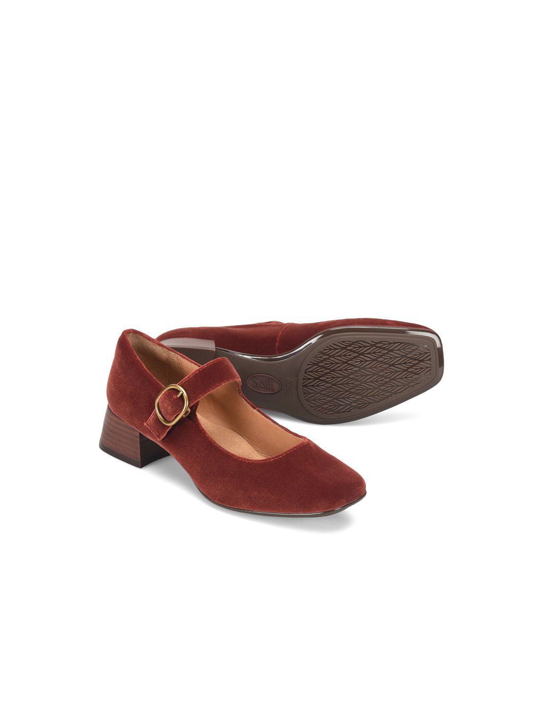 Sofft Shoes Laura Velvet Heeled Mary Janes in Brick Red Velvet