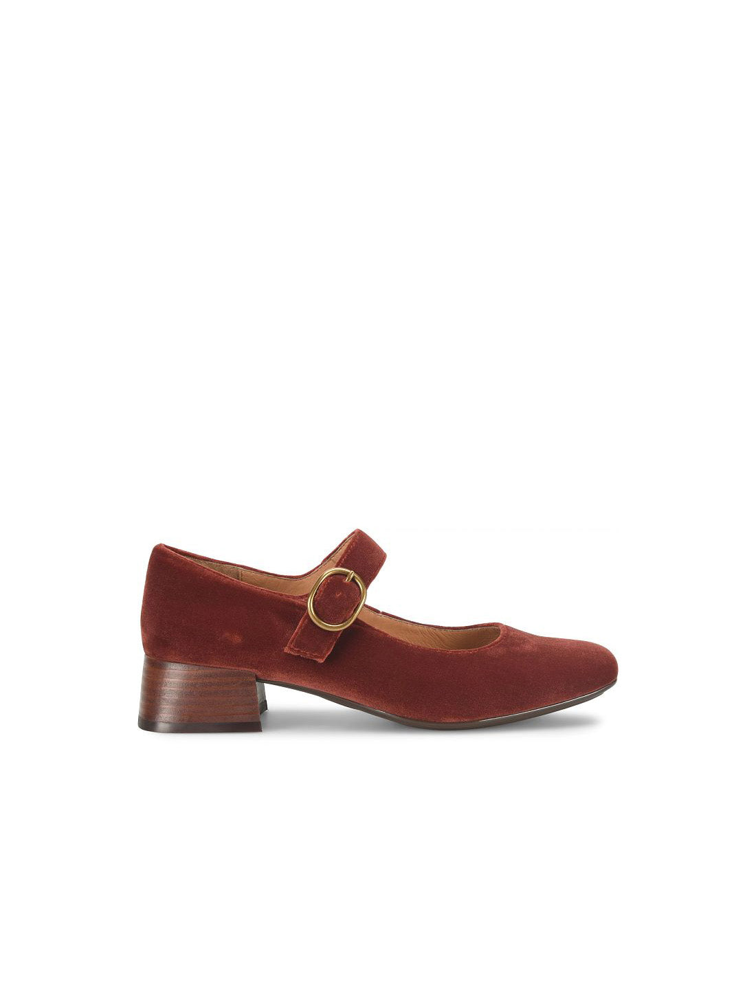 Sofft Shoes Laura Velvet Heeled Mary Janes in Brick Red Velvet