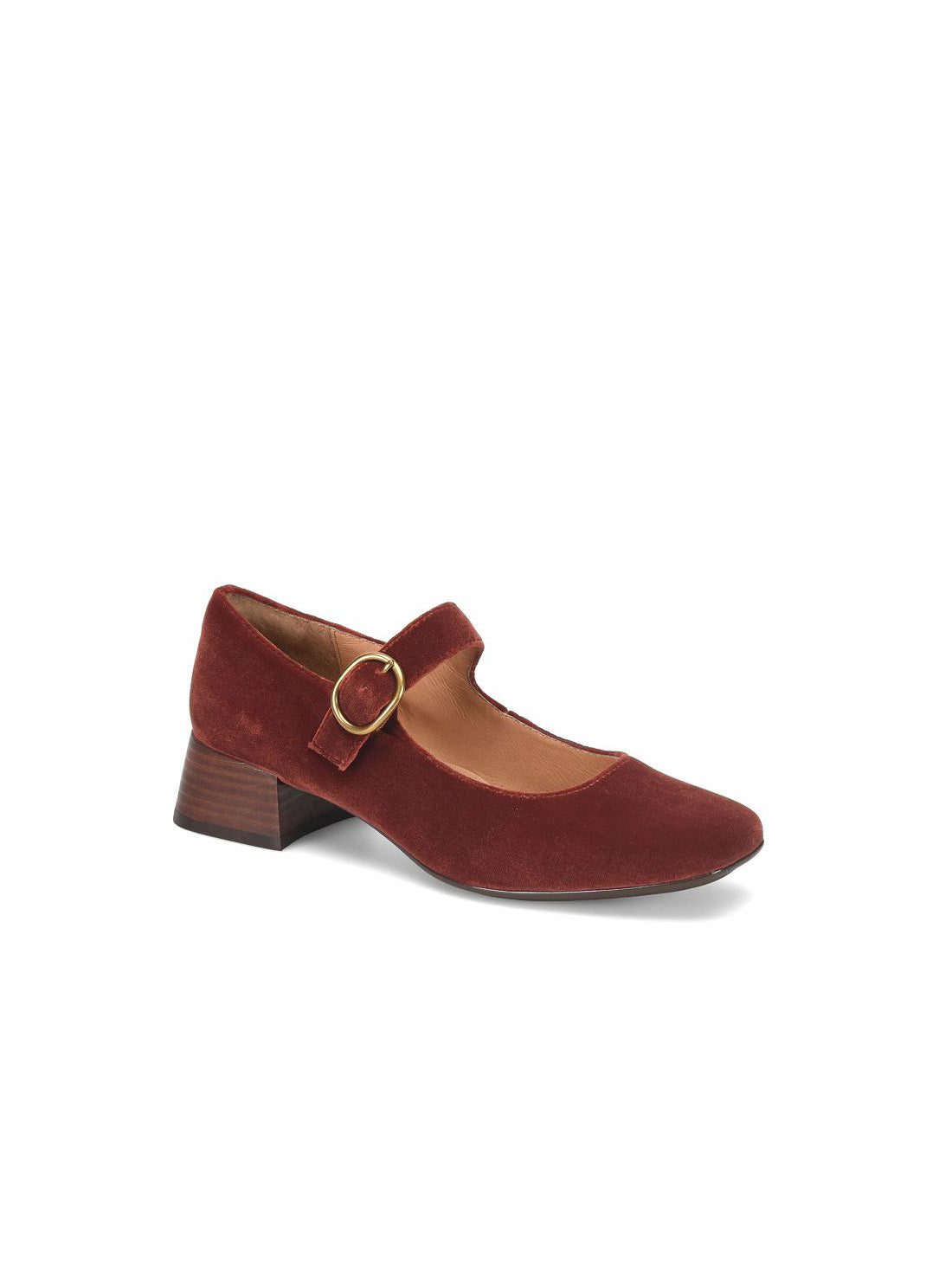 Sofft Shoes Laura Velvet Heeled Mary Janes in Brick Red Velvet