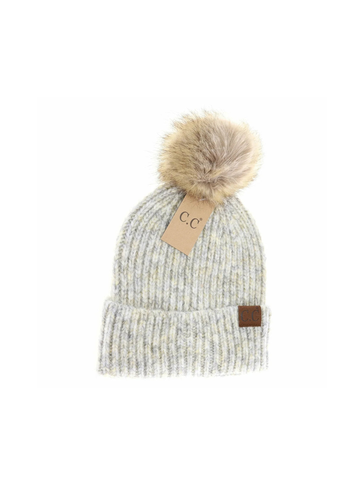 Soft Ribbed Fur Pom Beanie Lemonade Multi