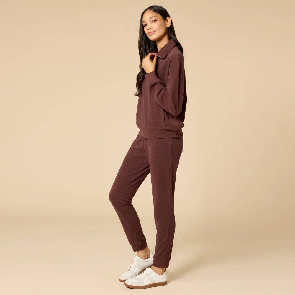 Softies Vintage Velvet 1/4 Zip Pullover & Jogger Set Espresso