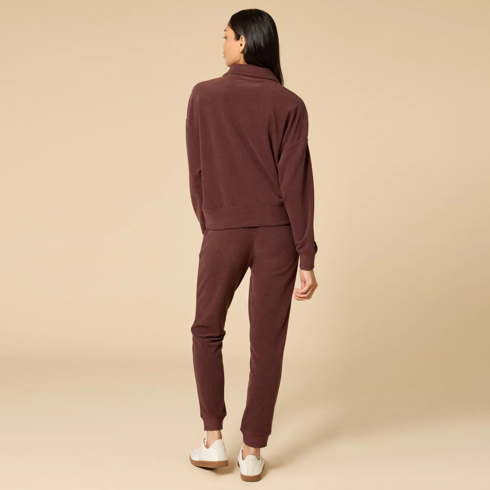 Softies Vintage Velvet 1/4 Zip Pullover & Jogger Set Espresso
