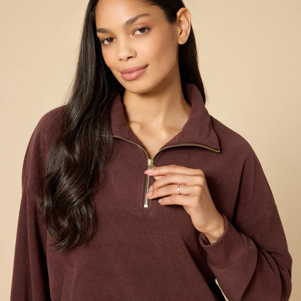 Softies Vintage Velvet 1/4 Zip Pullover & Jogger Set Espresso