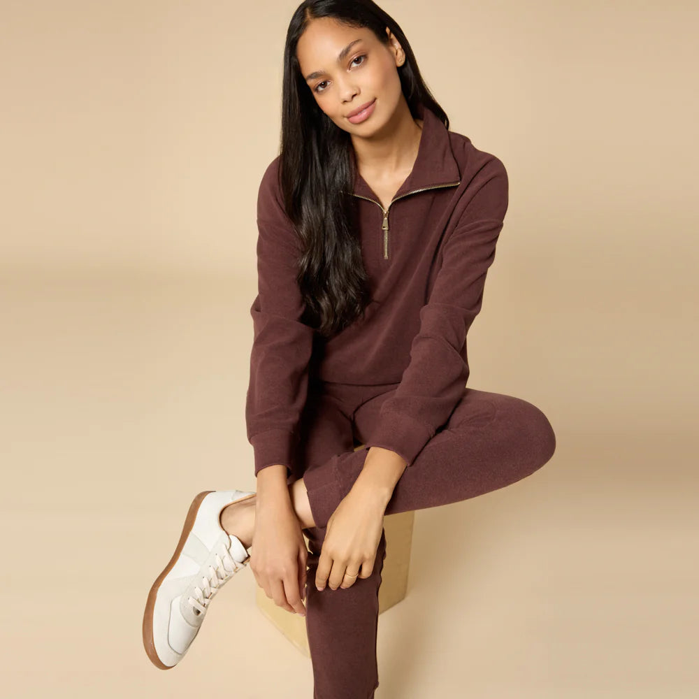 Softies Vintage Velvet 1/4 Zip Pullover & Jogger Set Espresso