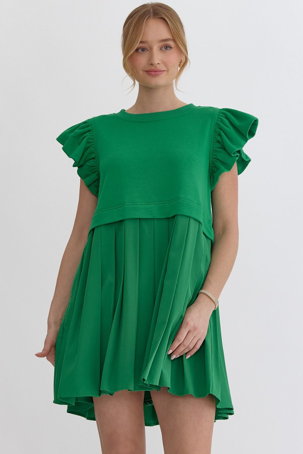 Solid Ruffle Sleeve Mini Dress
