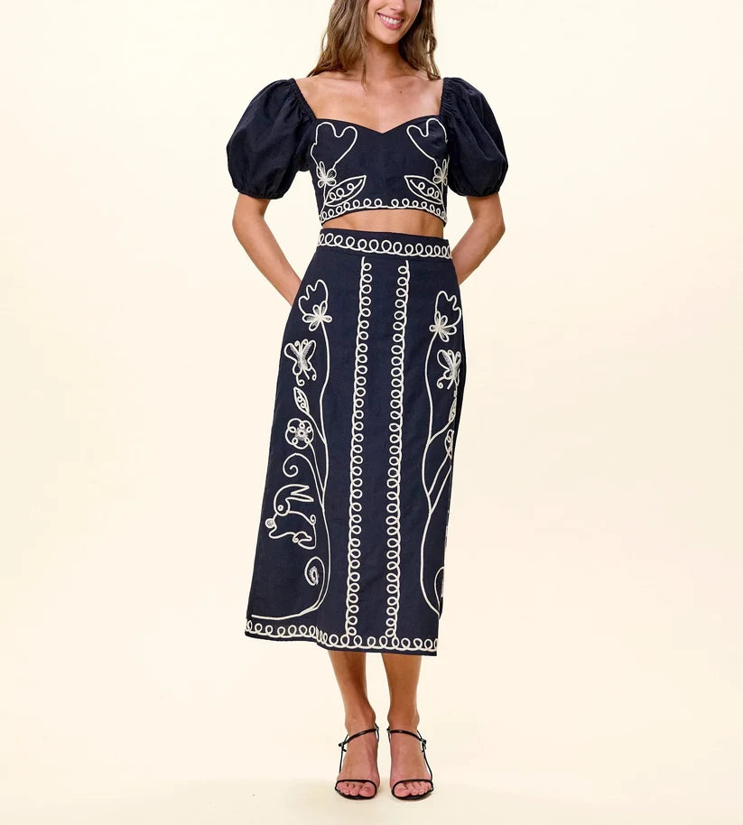 Cleobella Sorina Embroidery Midi Skirt black 
