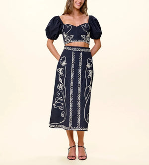 Cleobella Sorina Embroidery Midi Skirt black 