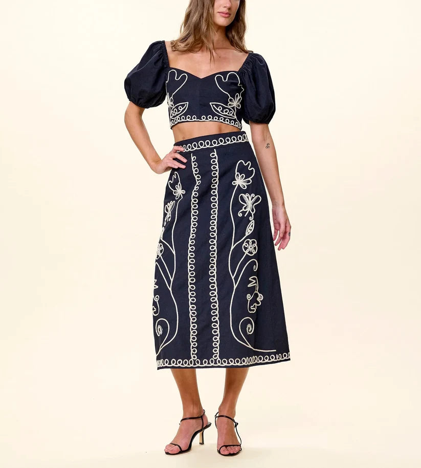 Cleobella Sorina Embroidery Midi Skirt black 