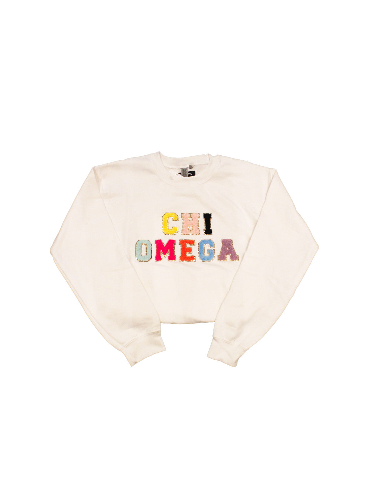 sorority varsity sweatshirt chi omega white